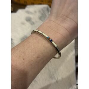 Native American Sterling Silver Inlaid Bone Cuff Bracelet Turquoise TC 1986